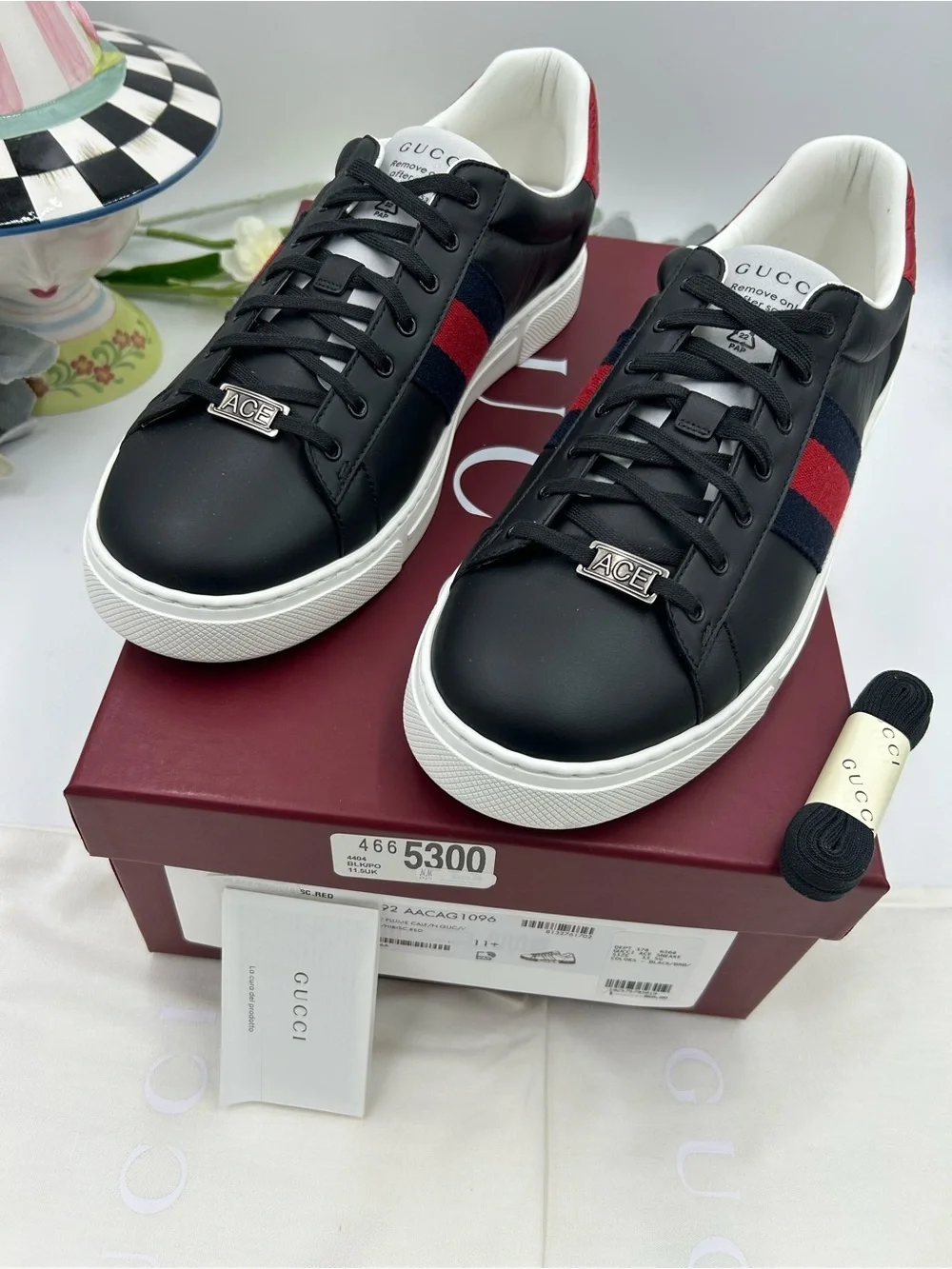 Men's Gucci ace leather web stripe sneakers size 11.5 fits 12.5 US made in Italy